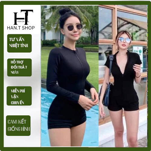 DB007 [ SIZE:S - M - L - XL ] Bikini đồ bơi đi biển 1 mảnh khoá kéo form short kín đáo BIKINI HAN.T  MS-007