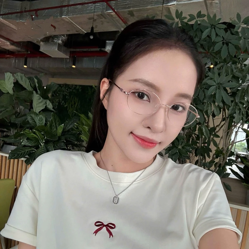 Kính oval nữ viền mảnh, Gọng kính cận hợp kim cao cấp 023Kor Jolie eyewear