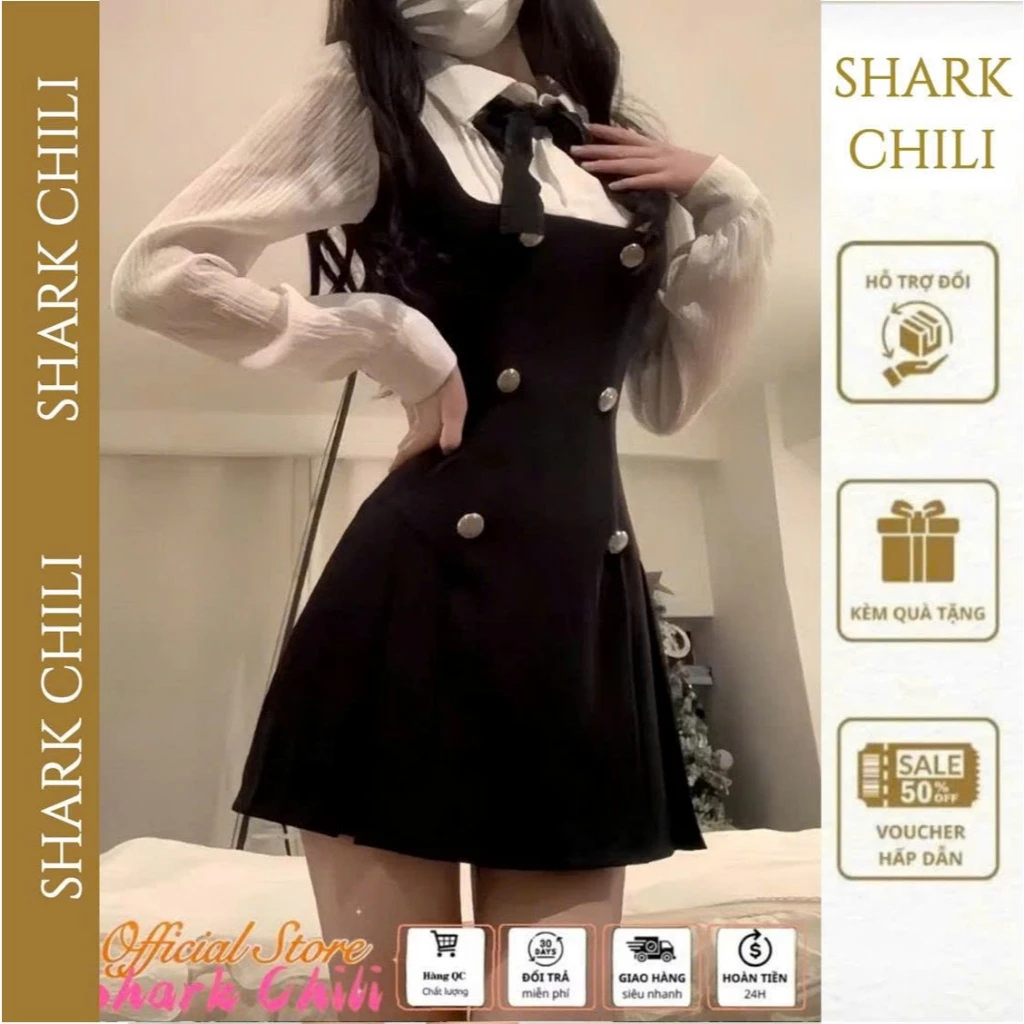 (GIAO TRƯỚC TẾT) Váy tiểu thư sang chảnh Shark Chili set sơ mi tay dài dáng dài Gơn Phố set váy ăn cưới S06
