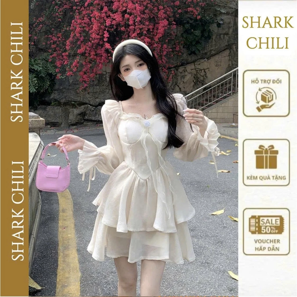 (GIAO TRƯỚC TẾT) Váy nữ tiểu thư sang chảnh công chúa đầm hack dáng tiệc cưới chiffon tay bồng S22
