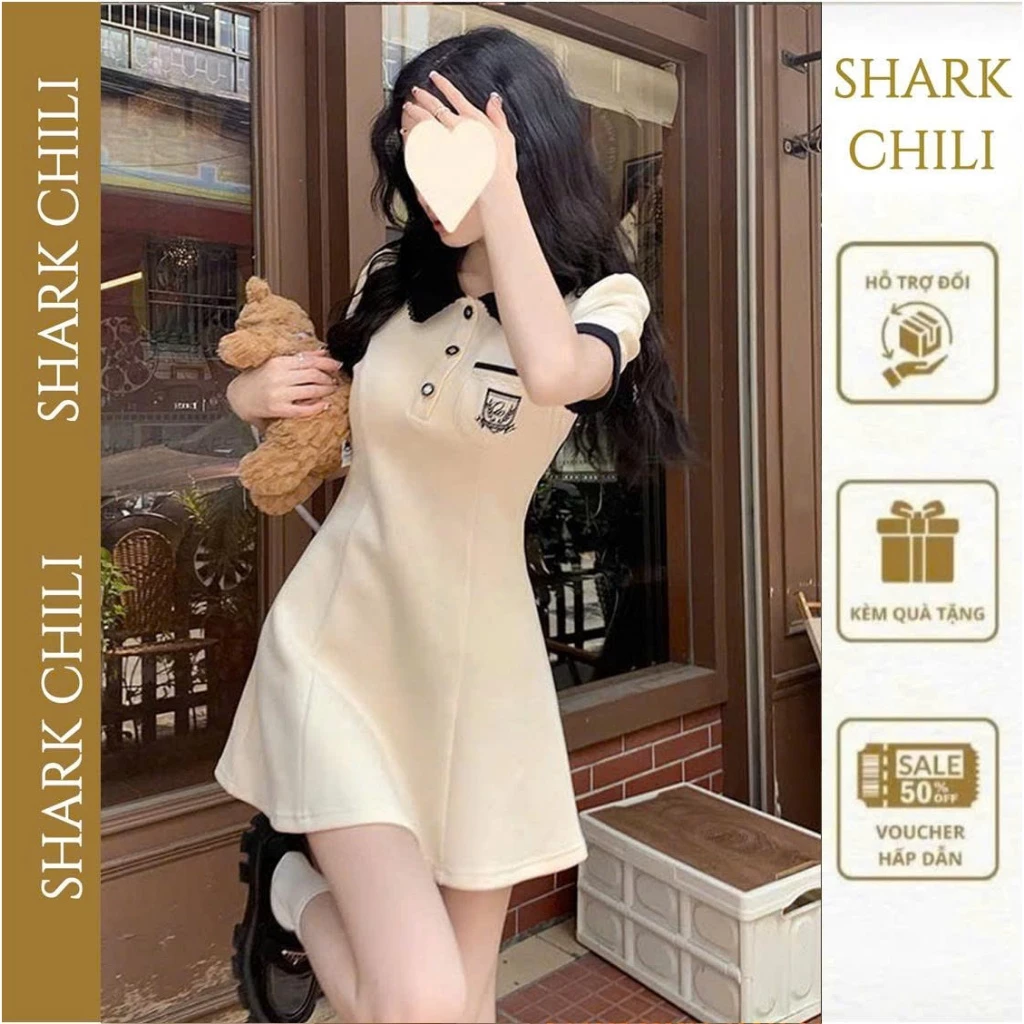 ( GIAO TRƯỚC TẾT ) Set Váy Polo Đen Trắng Tiểu Thư Thiết Kể Phong Cách Học Sinh Viện Dễ Thương S83