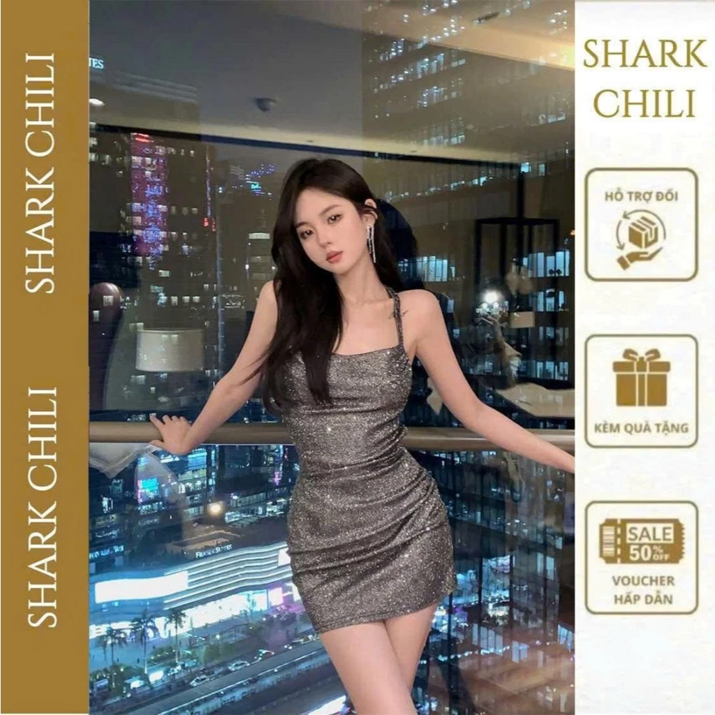 【Mã FREESHIP SHAR701】đầm body sexy váy lụa hở lưng 2 dây đầm bling bling lấp lánh sang chảnh S28