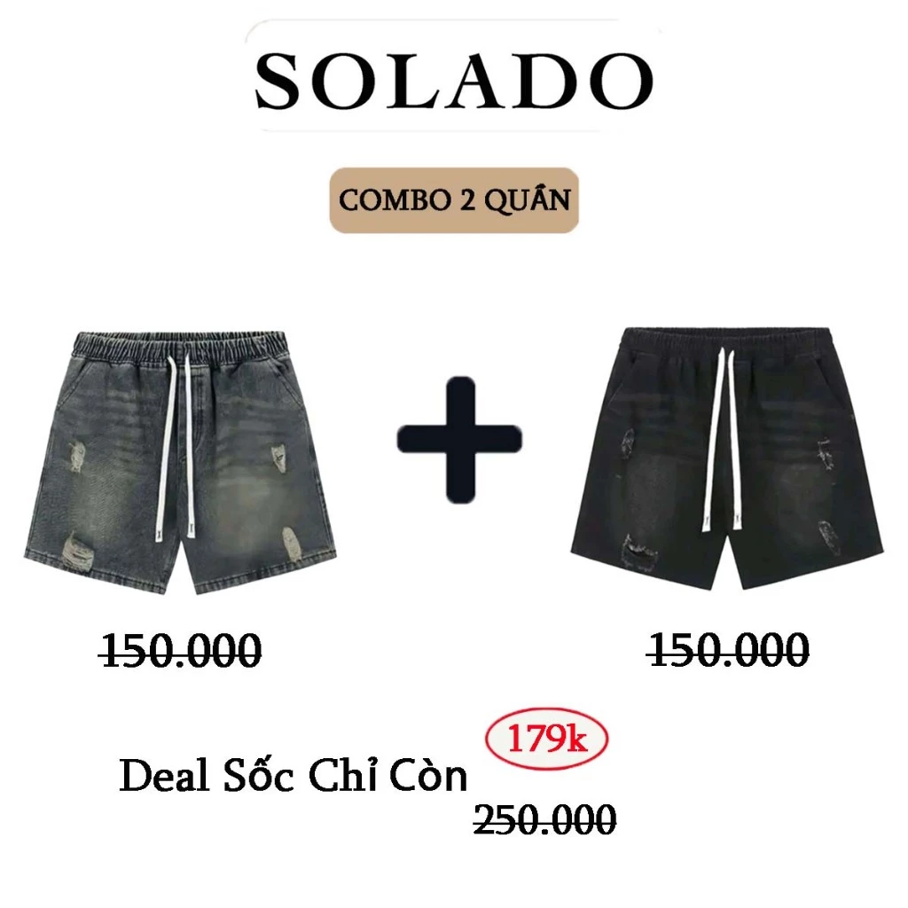 Combo 2 Quần Short Jean SOLADO Form Trên Gối Cạp Chun Co Giãn Vải Mềm Mịn Không Bai Xù QSJ04