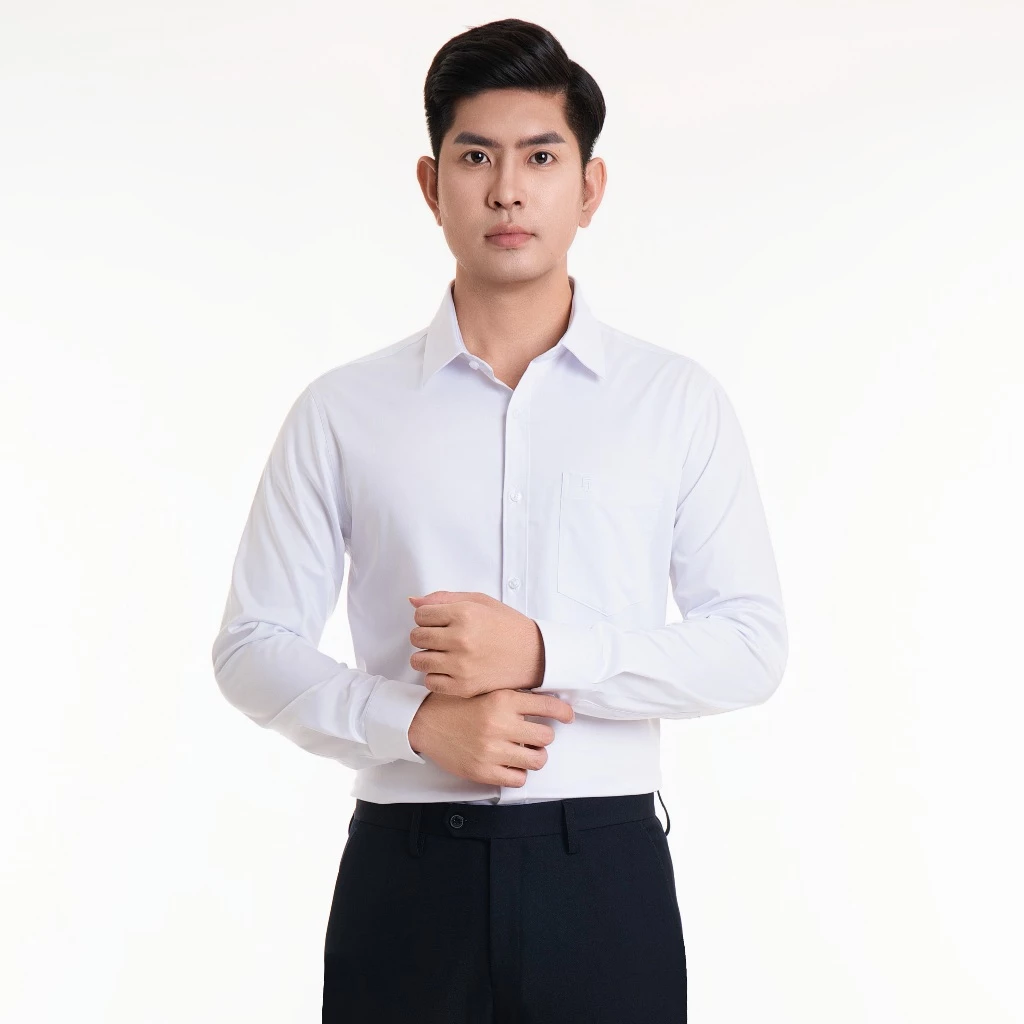 Bộ áo sơ mi nam trơn Thái Hòa dáng suông chất liệu cotton (995 dài, 992 ngắn) sợi tre (993 dài, 990 ngắn)