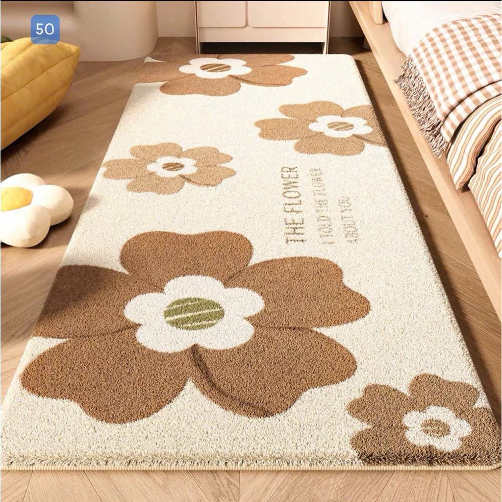 Thảm Chân Giường Size 50x120 cm , Thảm Trải Sàn Phòng Khách Phòng Ngủ Chất Liệu Lông Cừu Mềm Mịn
