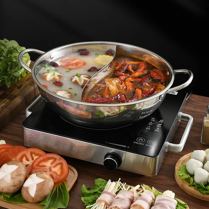 Nồi lẩu 2 ngăn INOX  dùng được bếp ga , bếp từ làm nóng nhanh , siêu tiện lợi