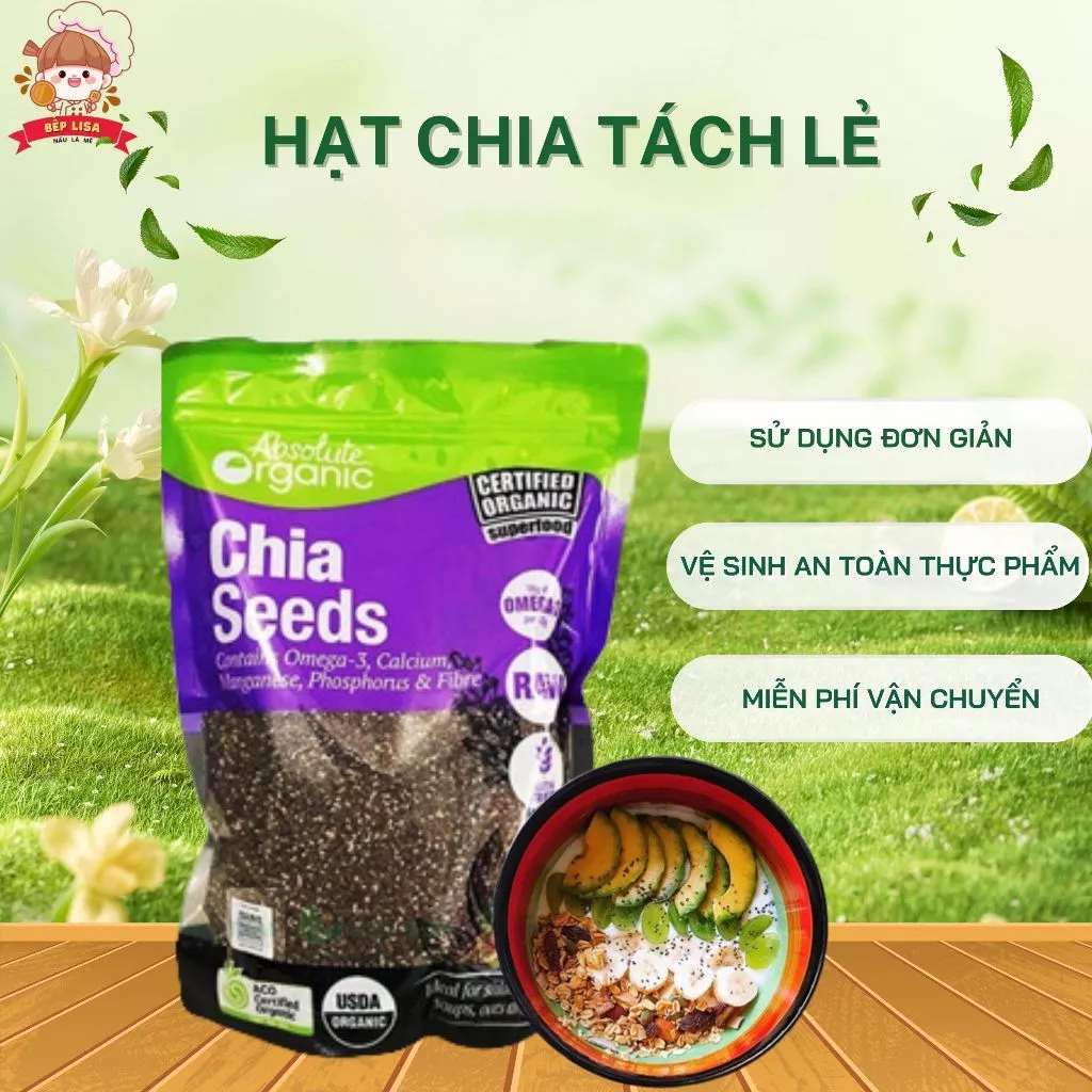 Hạt chia organic hữu cơ Úc Absolute, ăn kèm với chè, uống cùng sữa