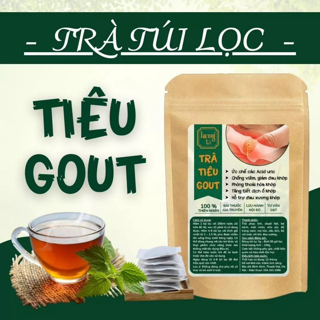 Trà Tiêu Gút (Gout) - Đào Thải Axit Uric, Giảm Nguy Cơ Viêm Khớp Gout - Dây Gắm, Củ Ráy, Quả Nhàu, Nụ Vối - 50 Lọc