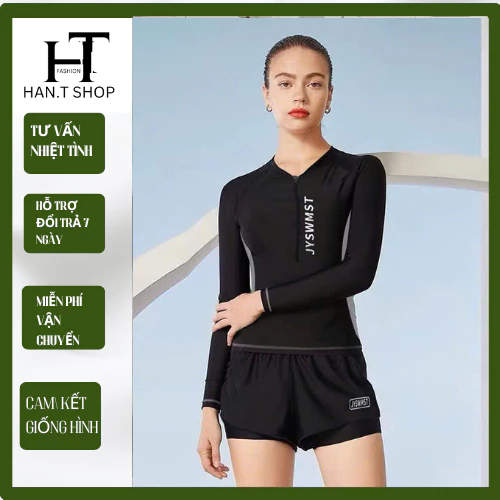 [Ms 065] Size M-L-XL Đồ Bơi COUPLE nam nữ đen tay dài  kín đáo, kiểu dáng thể thao phong cách hàn quốc HAN.T Shop