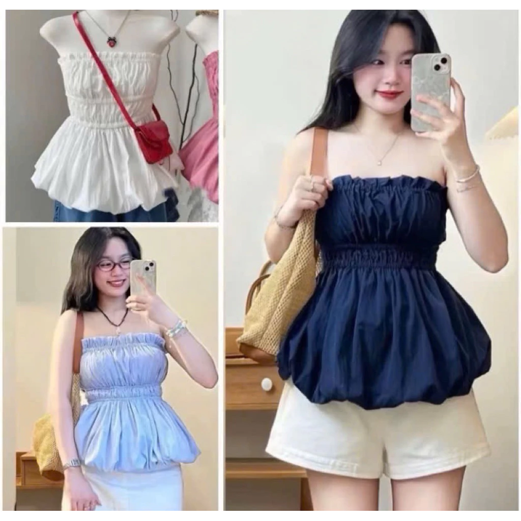 A7 Áo ống bí nhúng thun nhiều màu co giãn cho bạn nữ chọn lựa đa dạng màu sắc phù hợp freesize