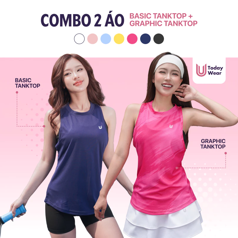 Combo 2 áo thể thao nữ Basic Tank Top và Graphic Tank Top Today U Wear