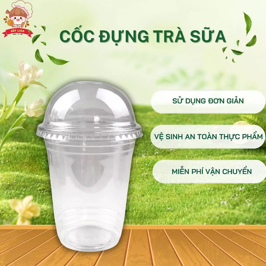 Cốc Đựng Trà Sữa 360ml Đế Bằng Nắp Cầu BẾP LISA