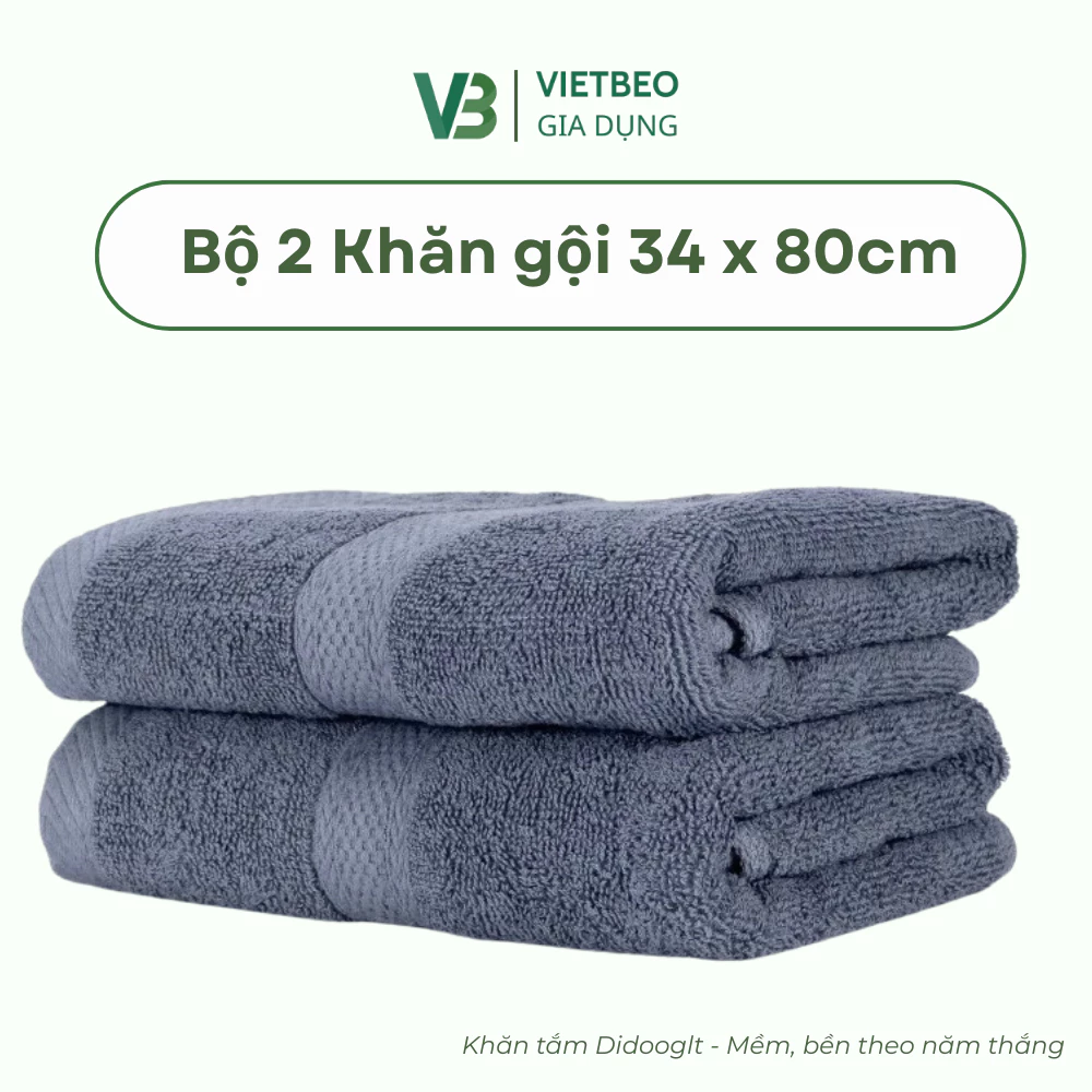 Bộ 2 Khăn Gội 34x80cm DIDOOGLT Khăn 100% Cotton Mềm Mịn Thấm Hút Không Ra Màu