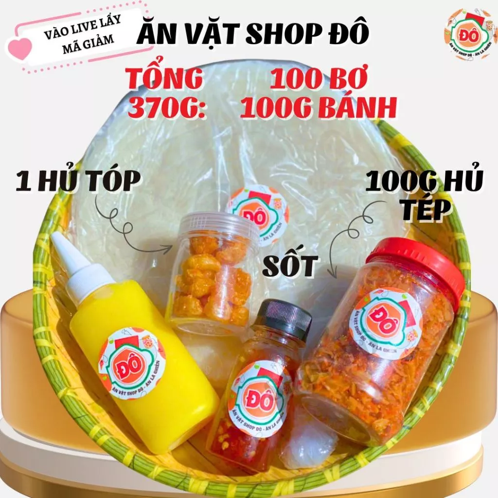 [Combo 370g ] Bánh Tráng Phơi Sương Muối Tép Hàn100g bơ + 100g TÉP HÀNH - 100g bánh shop đô