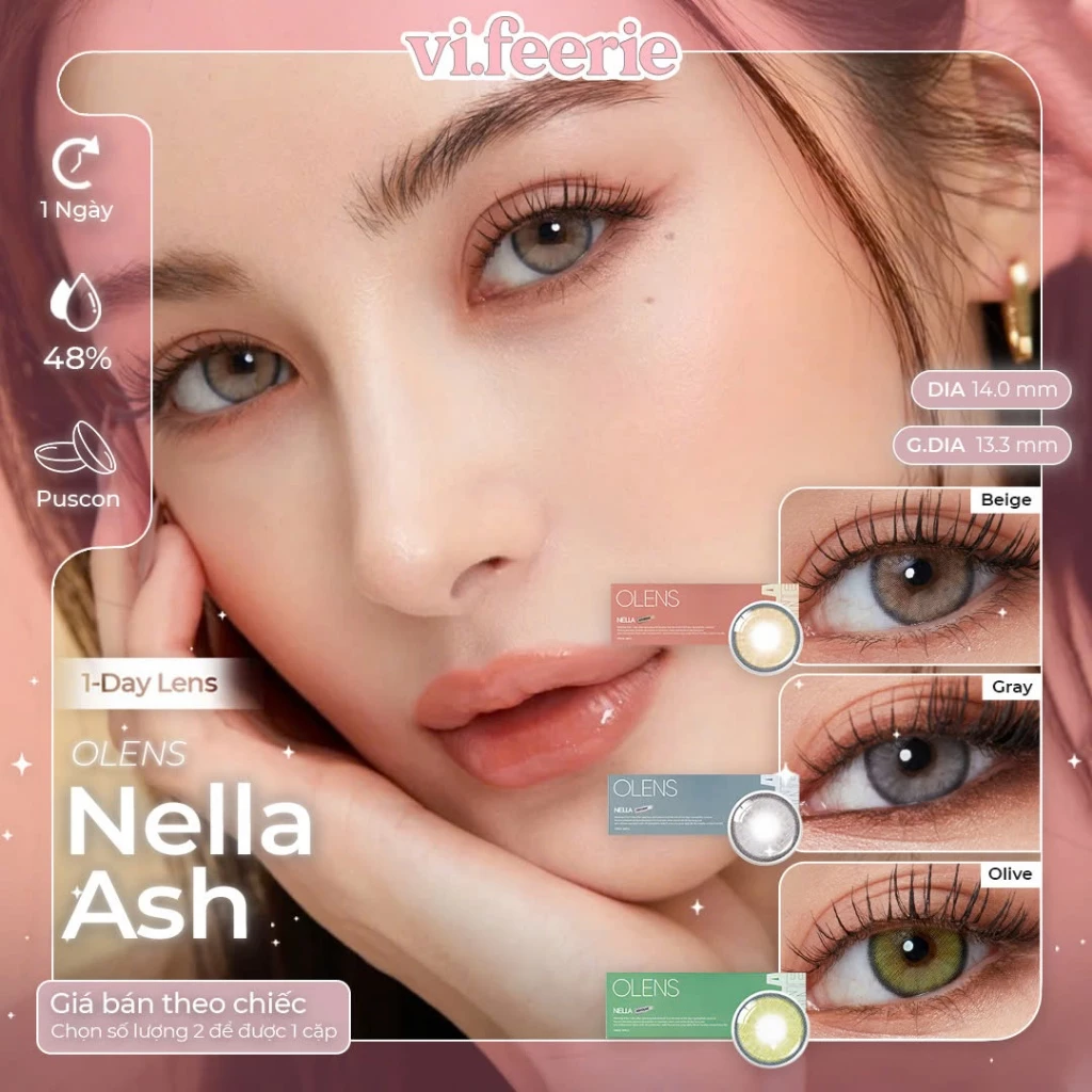 (OLENS) Kính áp tròng (lens) tây giãn nhẹ 1 ngày NELLA ASH chính hãng -  Vi Feerie Lens