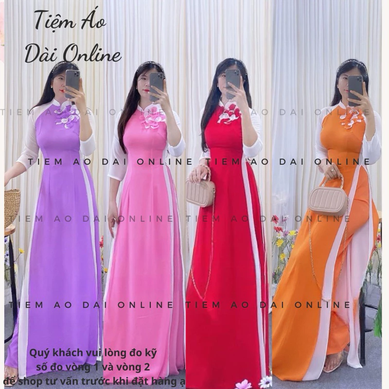 Áo Dài Hoa Đại 4 Tà màu xanh chất liệu chiffon cao cấp mềm mại tôn lên nét thanh lịch và sang trọng