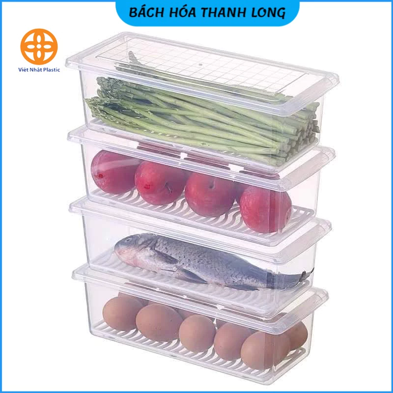 Hộp Đựng Thực Phẩm Hoa Quả,Thức Ăn, Rau Củ Có Khay Để Tủ Lạnh Bằng Nhựa PP An Toàn Cho Sức Khỏe Hàng Việt Nhật (H-6586)