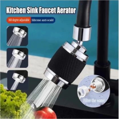 🏵️COD🏵️Đầu vòi rửa bát tăng áp cao cấp MÀU ĐEN - 3 Chế độ phun cực mạnh, xoay 360 - Sử dụng cho bồn rửa chén Phổ quát