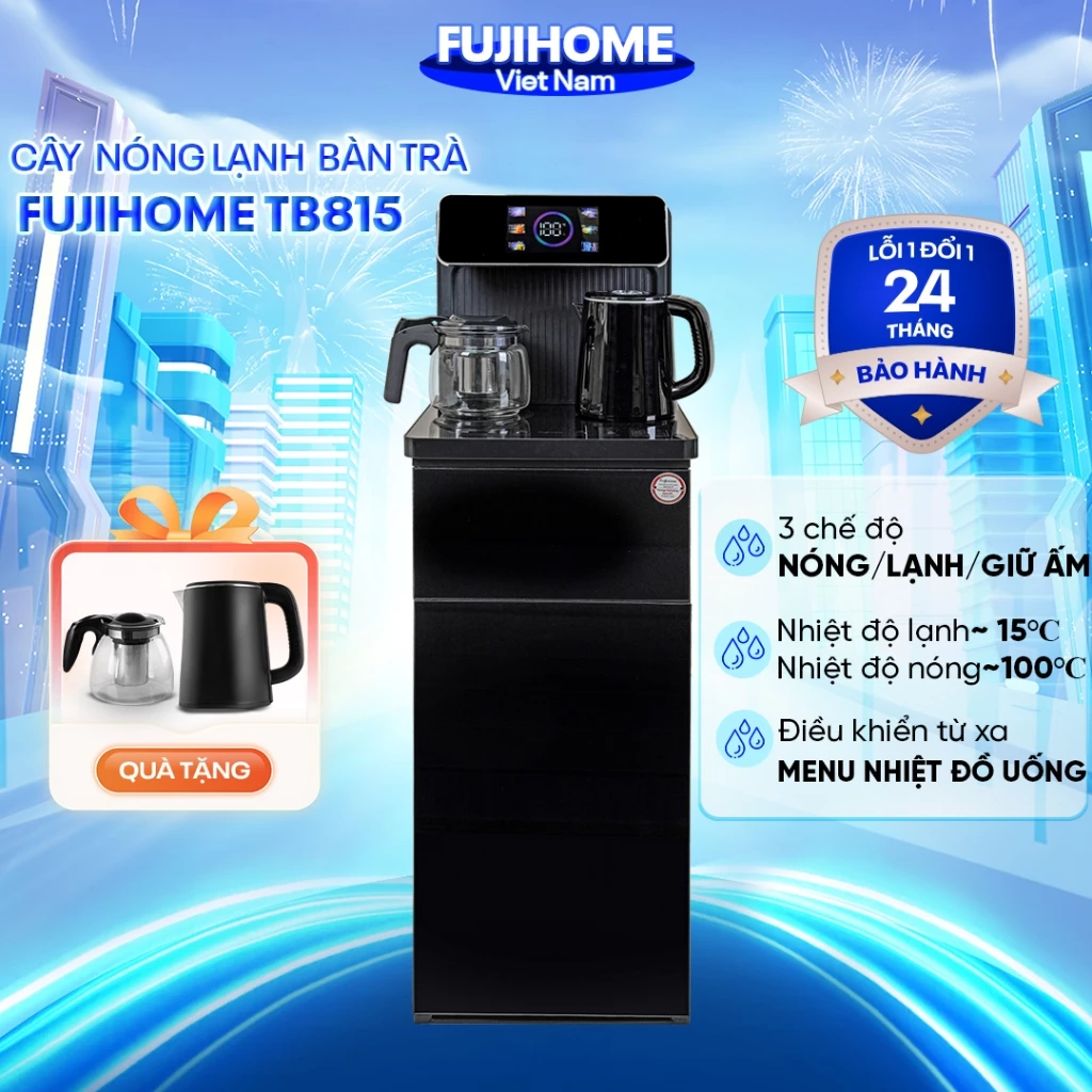 Cây nước nóng lạnh bàn pha trà, cà phê Fujihome TB815 Nhập Khẩu, máy nước uống bình âm điều khiển từ xa cài nhiệt độ sôi