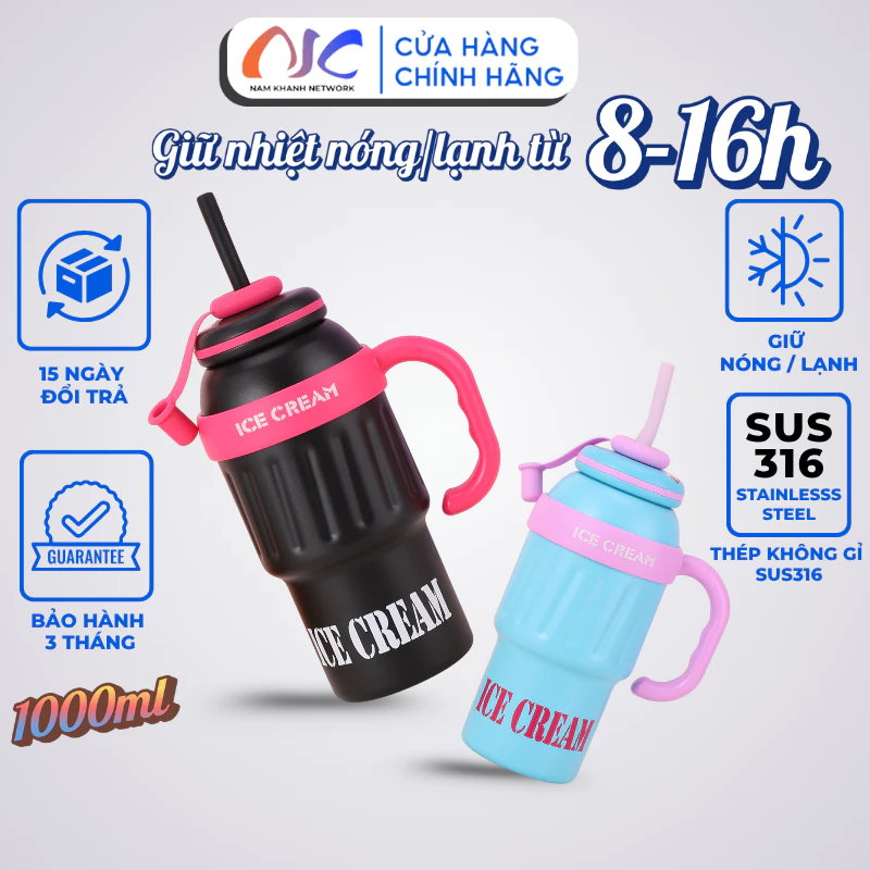 Ly, Cốc Giữ Nhiệt Ice Cream 1000ML - Tặng Ống Hút - NK47