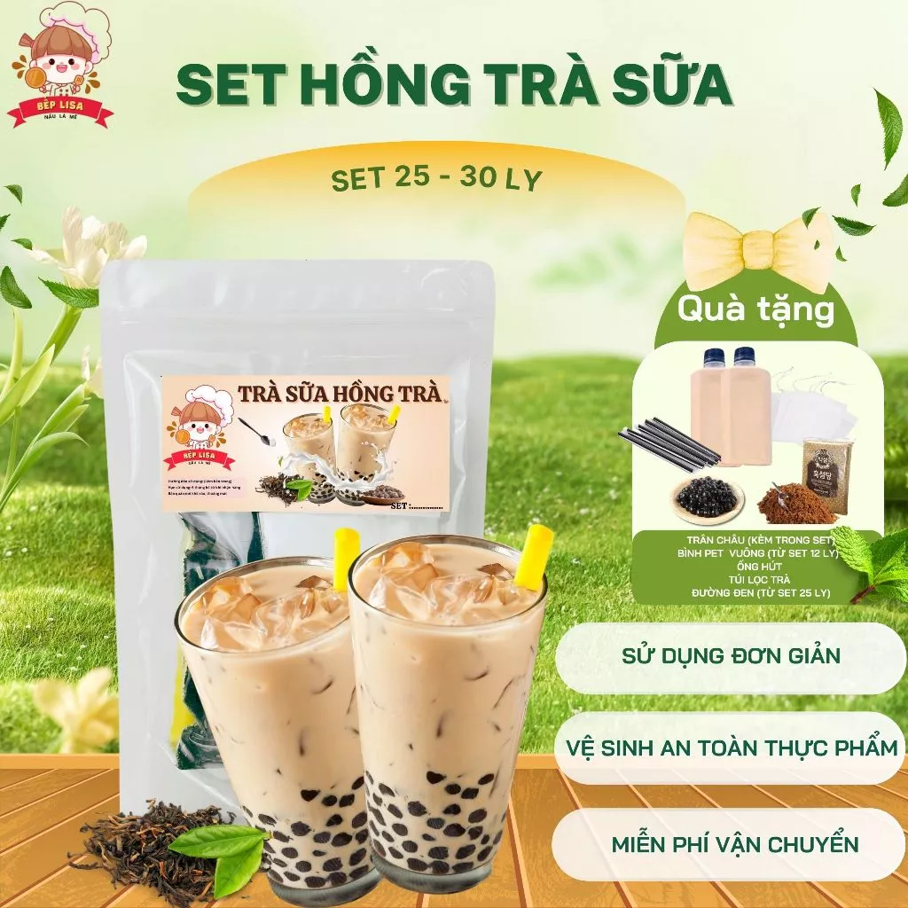 Set nguyên liệu trà sữa hồng trà trân châu tự pha (25-30 ly) BẾP LISA