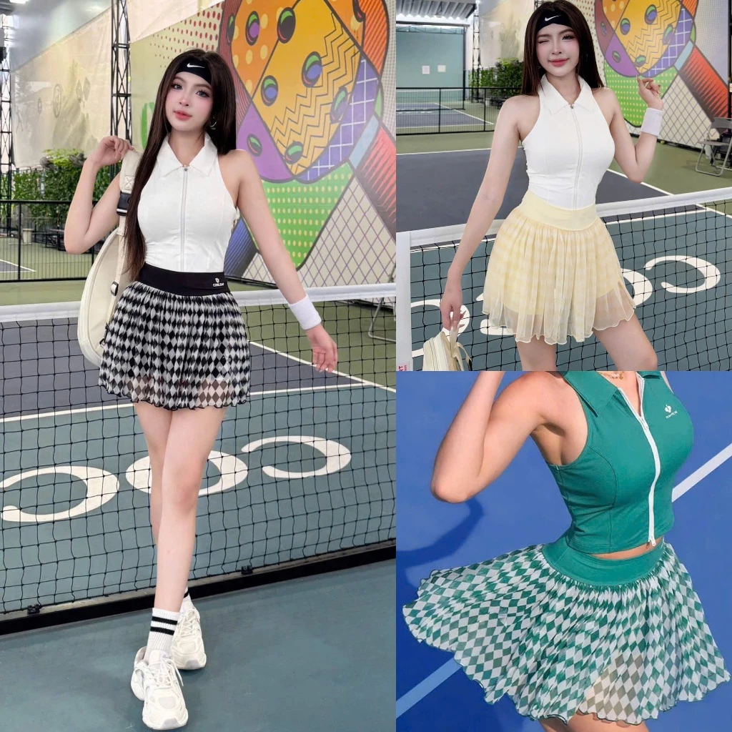 Chân Váy Cosleaf Voan Lưới Chính Hãng Có Quần Bảo Bộ, Phong Cách Tennis, Pickleball, Hàng Quảng Châu Cao Cấp