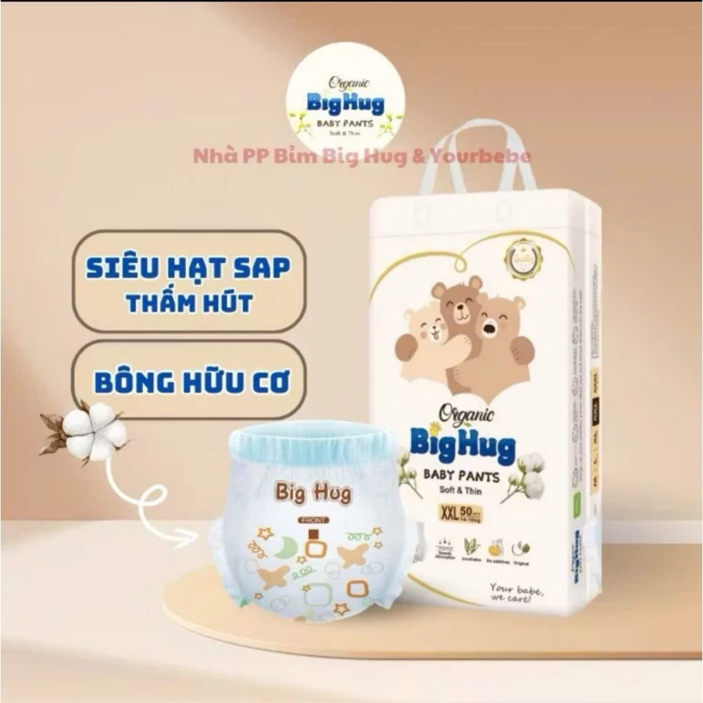 (BIGHUG)100 bỉm quần trẻ em BIGHUG đủ size M/L/XL/XXL/XXXL mỏng mềm thấm hút,phom bo mông