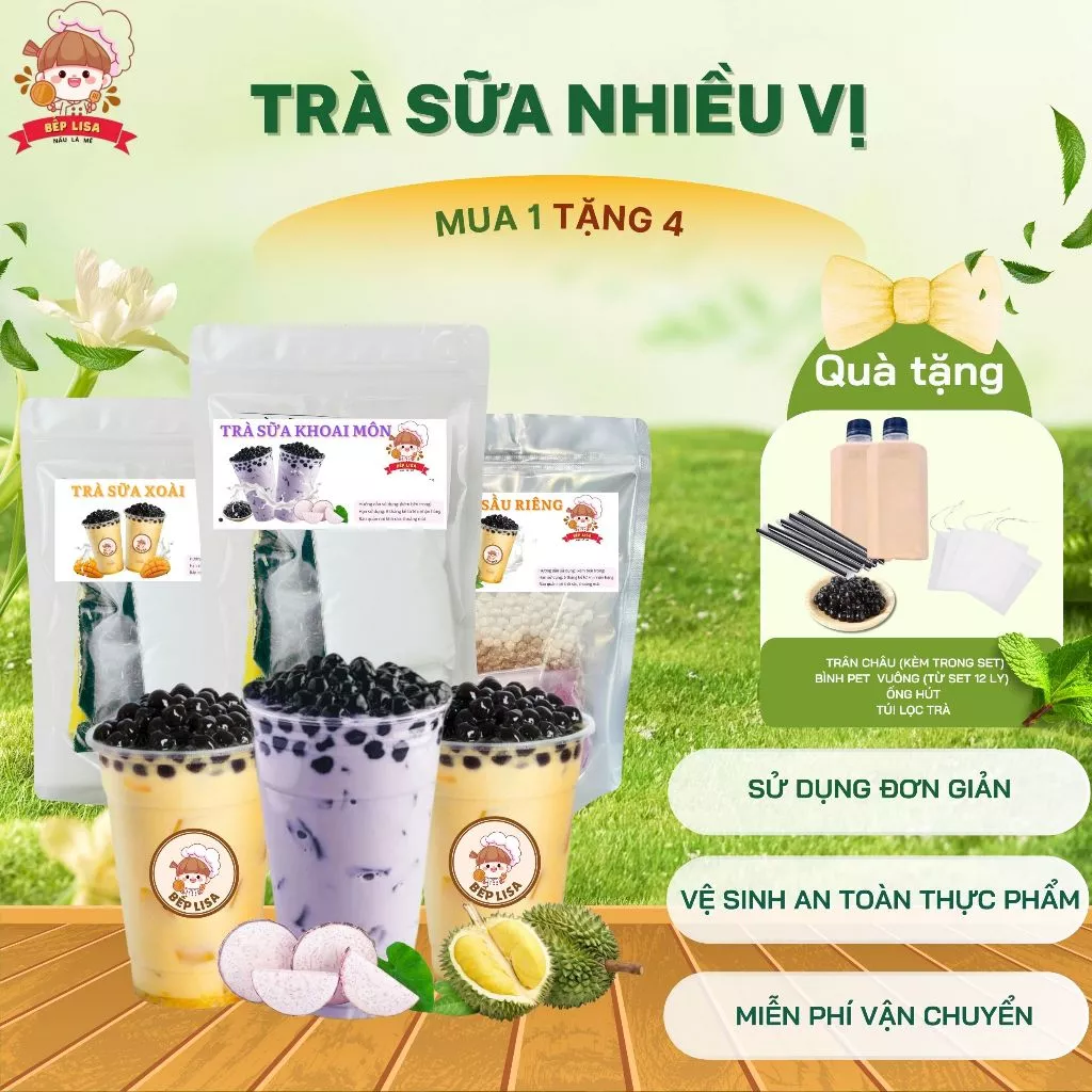 Combo trà sữa tự nấu 12–25 ly – Tặng túi lọc, trân châu, đường đen, chai pet