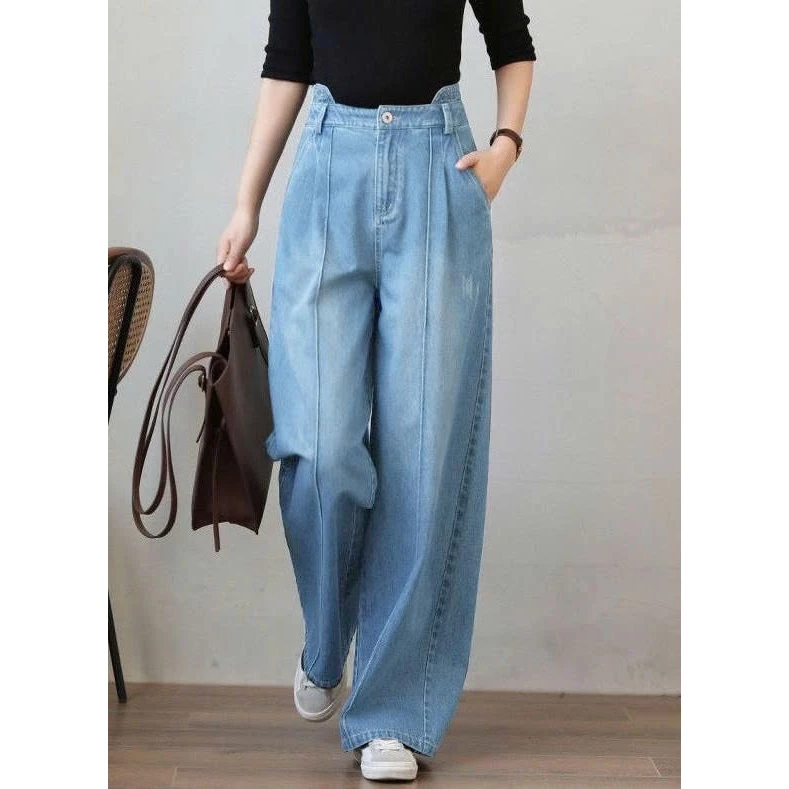(Ảnh Thật) Quần Ống Rộng Nữ KENZA FASHION KJ125, Quần Jean Nữ, Quần Jean Dài, Chiết Li Cạp Cao Phong Cách, Năng Động