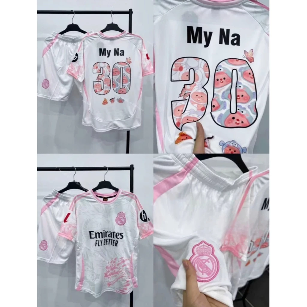 Bộ áo quần bóng đá,áo đá banh nam nữ clb RE.A.L MỚI in tên số theo yêu cầu, áo thể thao chất liệu mè