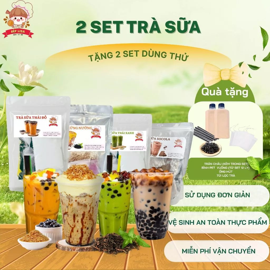 Set nguyên liệu nấu trà sữa mix 4 vị  - Mua 2 set tặng 2 set