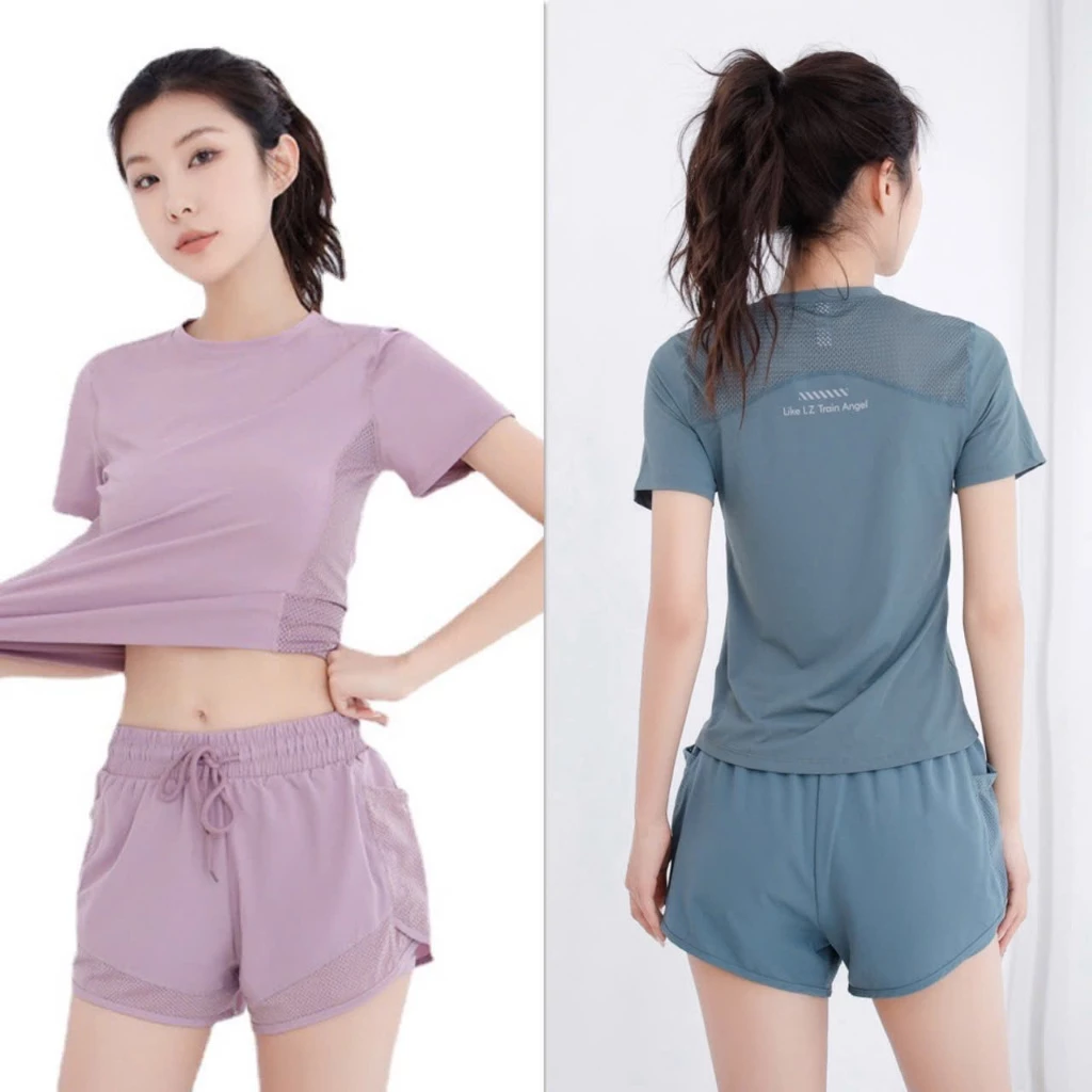 Bộ tập gym nữ áo phù bụng quần 2 lớp, quần áo tập gym yoga aerobic chạy bộ, đạp xe nữ chất đẹp-NG06