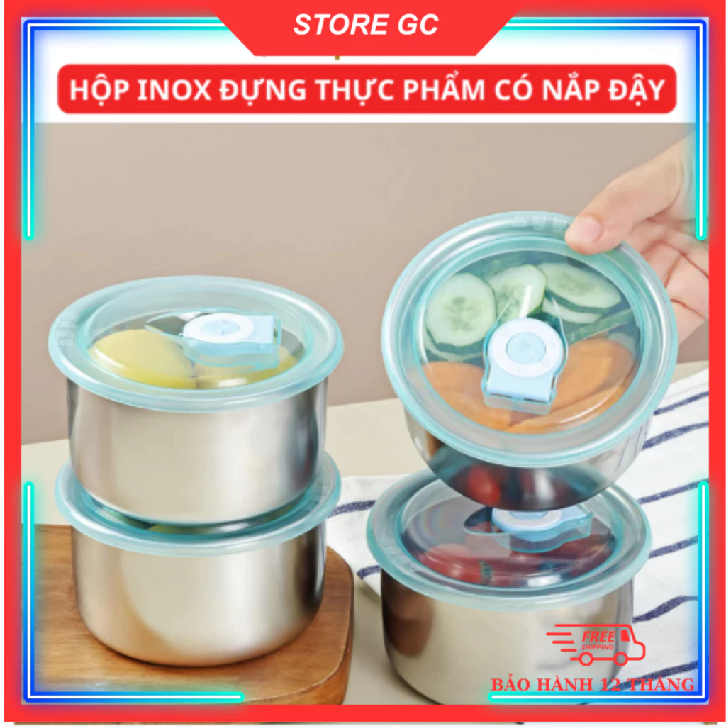 Set 5 Hộp inox đựng đồ ăn để tủ lạnh ngăn mùi, có nắp dễ dàng bảo quản tiện lợi cho mọi nhà