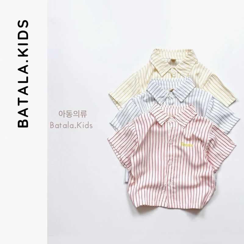 Áo sơ mi cộc tay cho bé trai bé gái Batala Kids, áo sơ mi KẺ CỘC TAY THÊU CHỮ BATALA phom Hàn Quốc cho bé mùa hè 2025