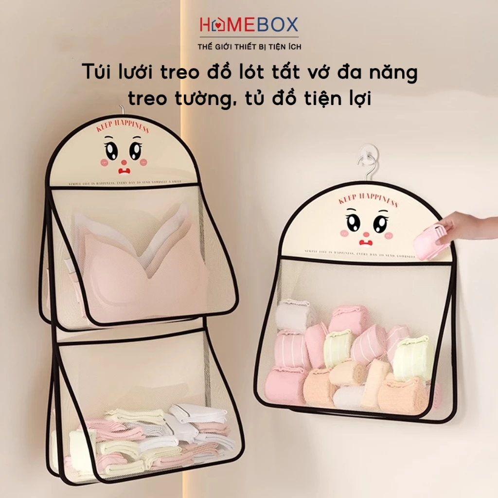 Túi Lưới Treo Đồ Lót Tất Vớ Có Móc Treo Gấp Gọn, Giỏ Đựng Đồ Cá Nhân Treo Tủ Tiện Lợi