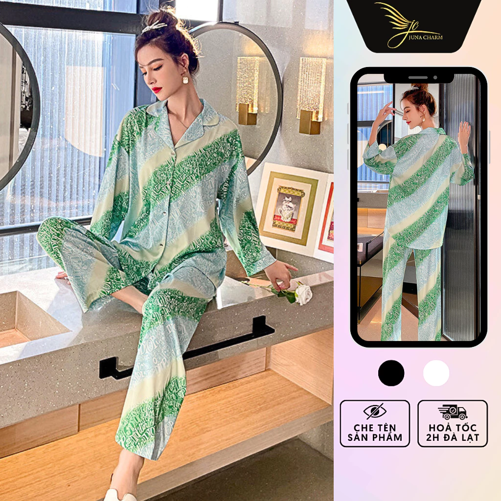 Bộ Pijama Mặc Nhà, Đồ Bộ Dài Họa Tiết JUNA Freesize Thời Trang Đồ Ngủ Dành Cho Nữ, Chất Vải Lụa Tơ Cao Cấp/SP1778