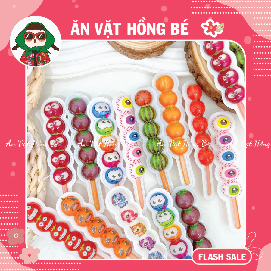 [10 Chiếc] Kẹo dẻo xiên hồ lô mix vị trái cây, kẹo dẻo trái cây nội địa, đồ ăn vặt