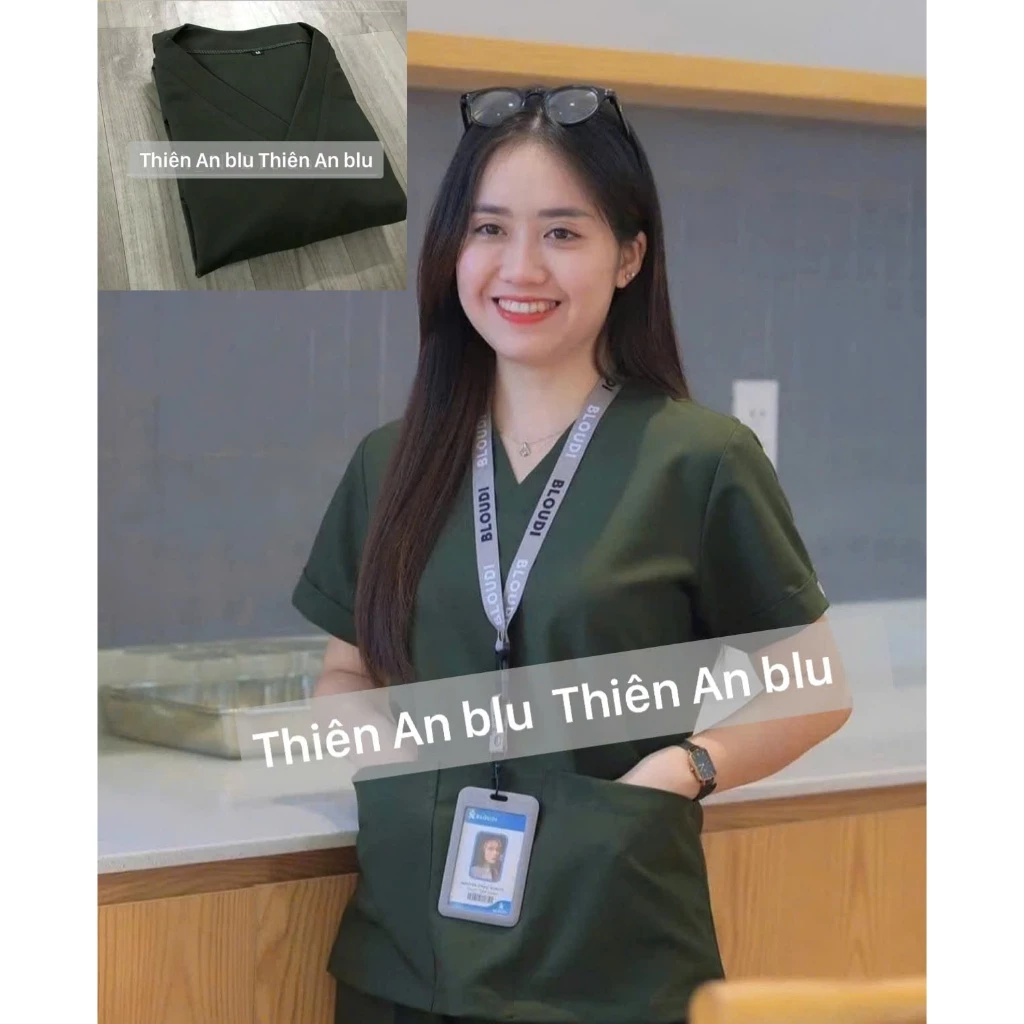 Bộ Scrubs màu xanh cổ vịt - bác sĩ, blouse cổ tim, đồng phục điều dưỡng, spa, thẩm mỹ viện, dược sĩ .
