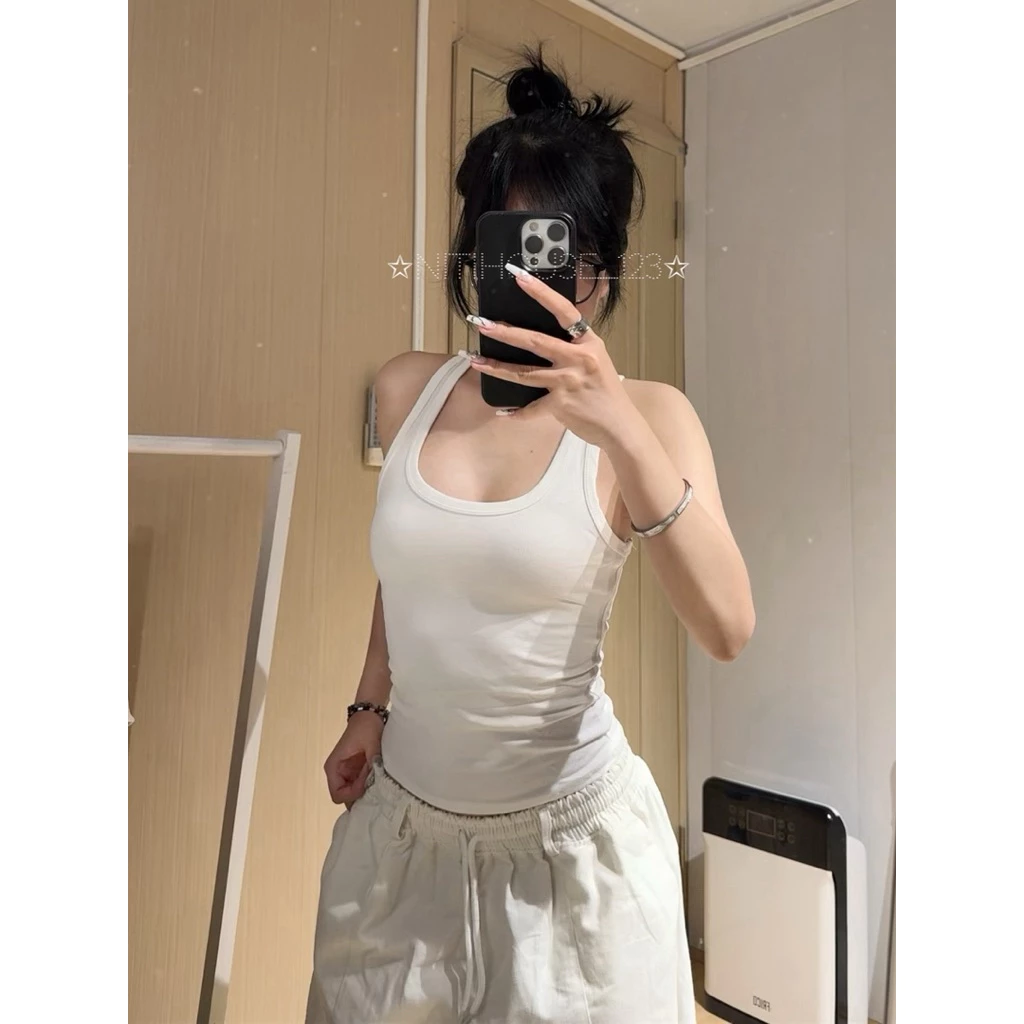 [ABL] Áo ba lỗ y2k ôm body thun trơn dáng cổ chẻ sâu freesize co giãn