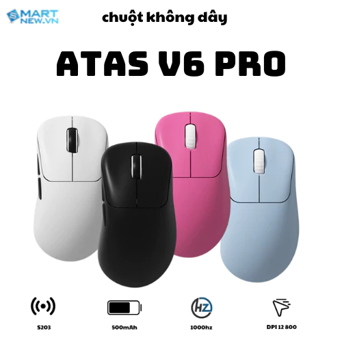 Chuột Không Dây Gaming ATAS V6 PRO – Siêu Nhẹ 55g – 3 mode Kết Nối – DPI 12800 – Chip S203 – Pin 500mAh – App Macro
