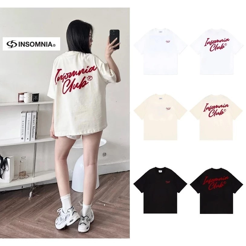 Áo Thun Nữ INSOMNIA Thêu Xù Sau Lưng Siêu Chất, Áo Phông Unisex Thêu Chữ Trước Ngực Siêu Nét Nhiều Màu Hottrend 2025