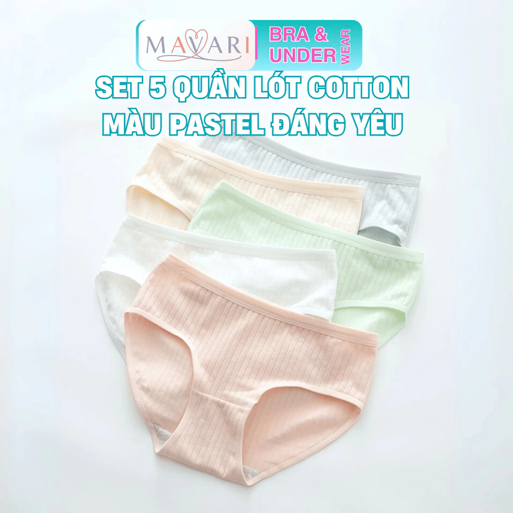 Combo 5 Quần Lót Cotton Cạp Vừa Thoáng Mát - Set 5 Quần Chip Nữ Màu Pastel Nhẹ Nhàng AMYBRA L562