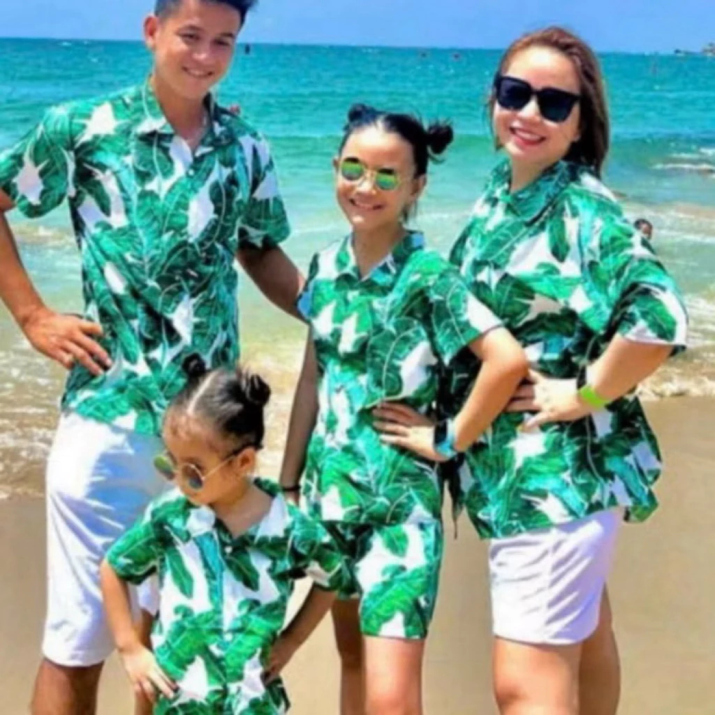 Quần áo đi biển mẫu Ô vuông chất vải kate thái mềm mại , bộ đi biển cây dừa, bộ đi biển cho gia đình nhóm đủ size