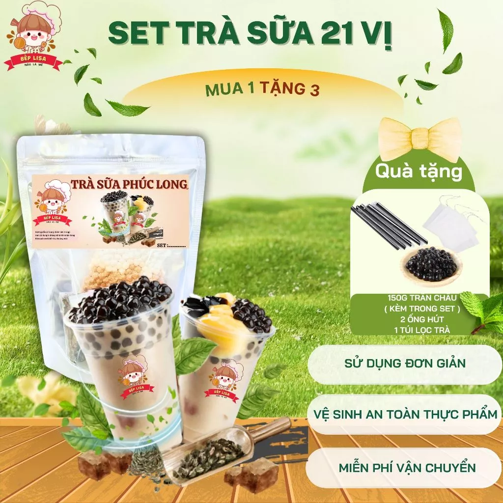 Set nguyên liệu trà sữa nhà nấu 21 vị - Mua 1 tặng 3