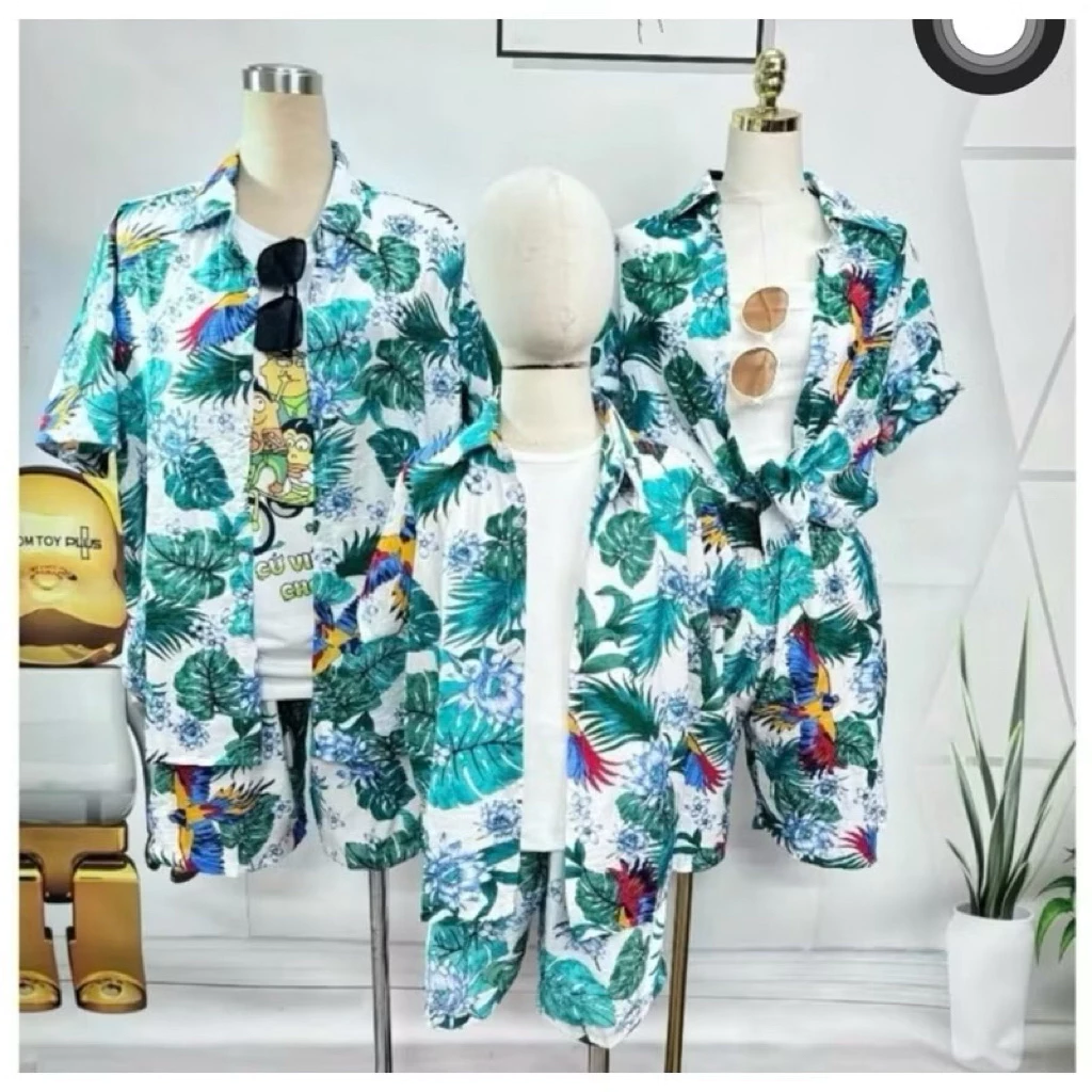 Quần áo đi biển mẫu két ddo chất vải kate thái mềm mại , bộ đi biển cây dừa, bộ đi biển cho gia đình nhóm đủ size