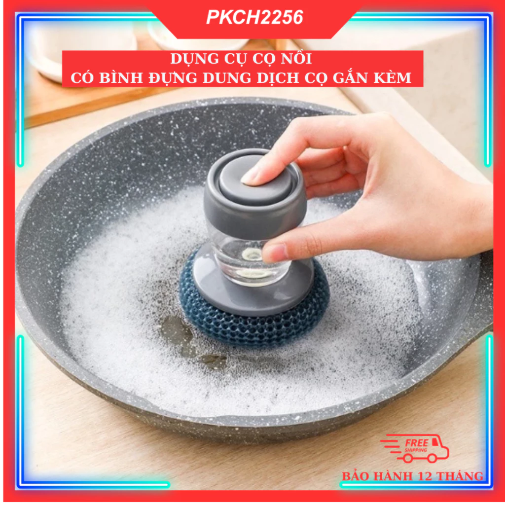 Dụng Cụ Cọ Rửa Xoong Nồi, Rửa Bát Đĩa Có Tay Cầm Kèm Bình Chứa Xà Phòng Tiện Lợi