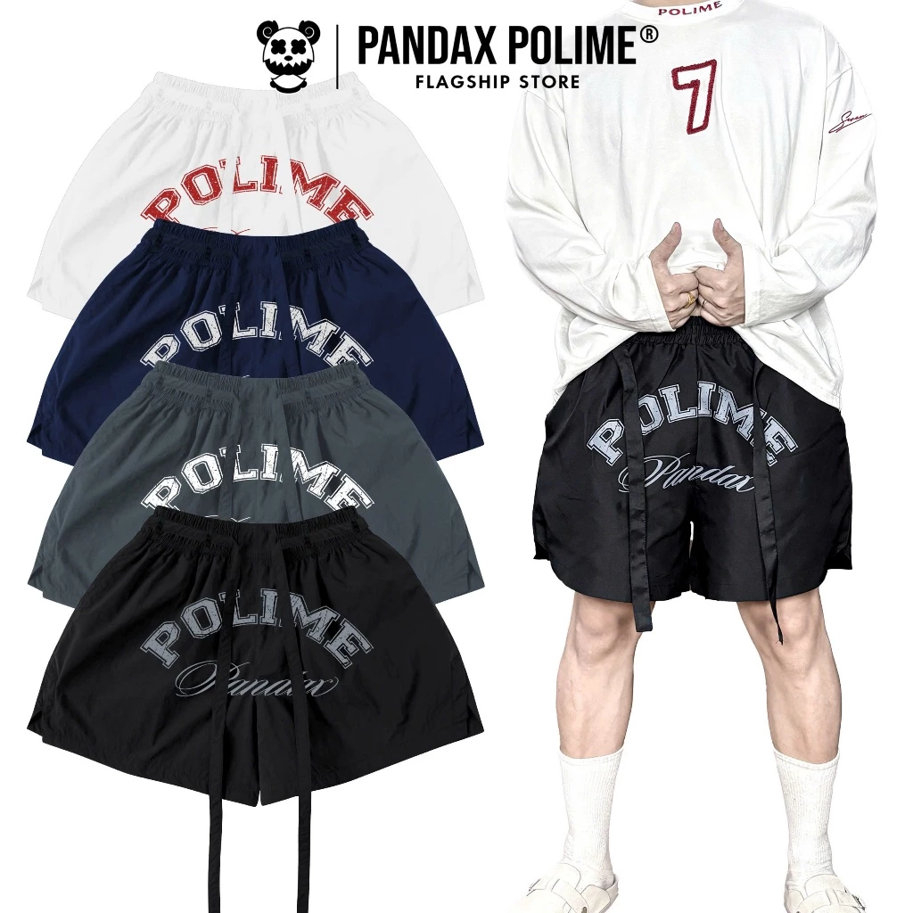 Short dù local brand quần đùi ngố lửng form rộng trên gối gió nhăn có lót lưới px pandax polime