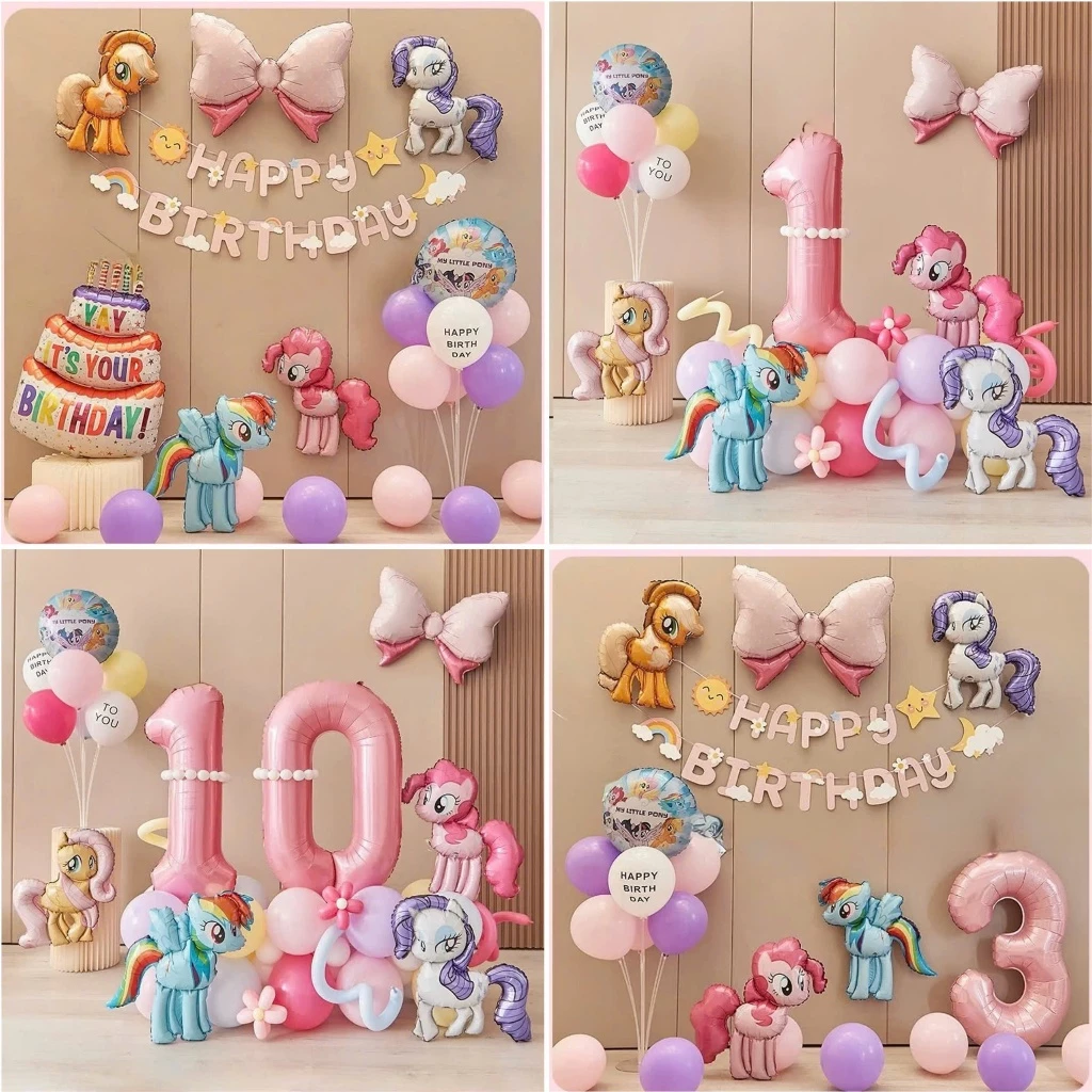 Set Sinh Nhật Ngựa Pony Xinh Xắn cho bé gái- Set Bóng Trang Trí Sinh Nhật Happy Birthday