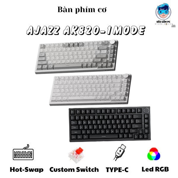 Bàn phím cơ Gaming Ajazz AK820- Layout 75%-Hot swap-Led RGB- Gasket Mounted-Mạch xuôi-Type C
