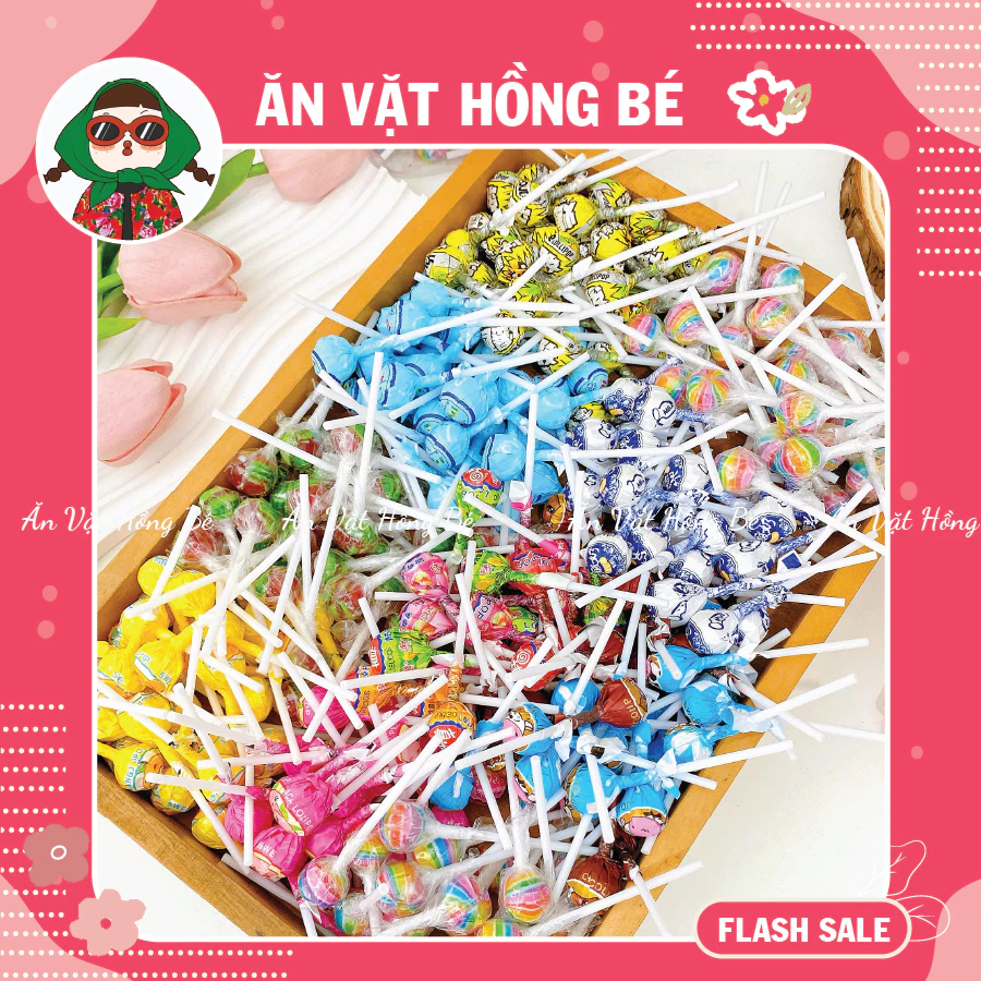 [50 CHIẾC] kẹo mút mini mix các vị trái cây cho bé, đồ ăn vặt, Ăn Vặt Hồng Bé